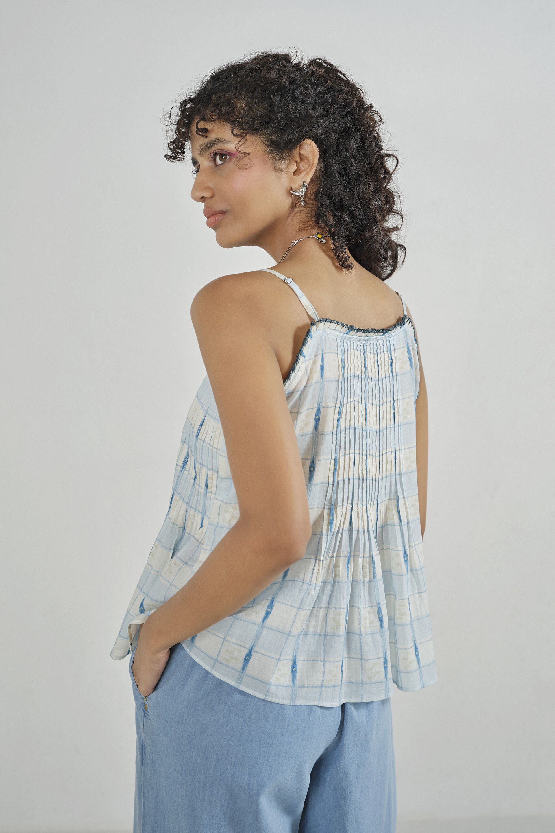 Split Tone Printed Cotton Top, White, image 5